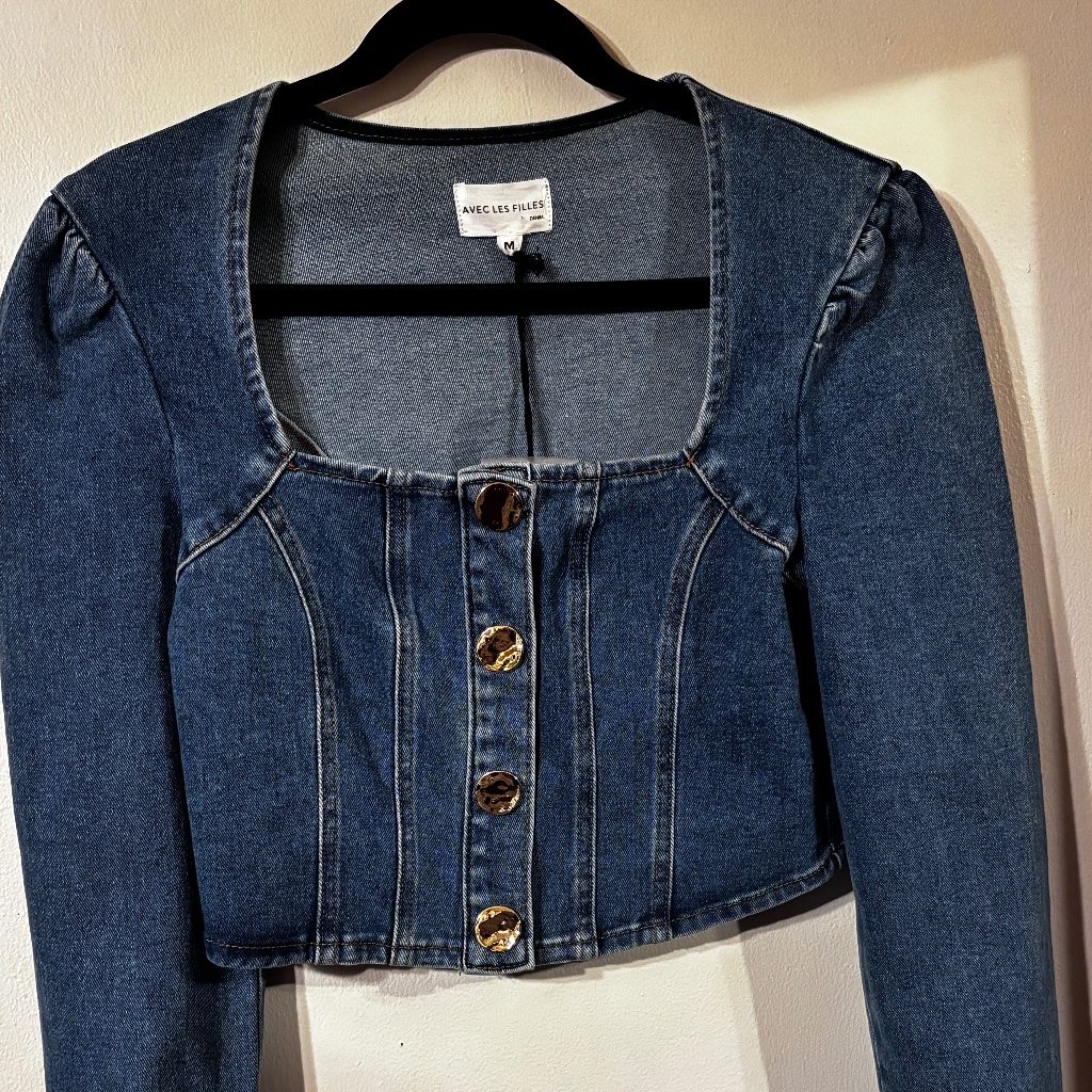 Avec Les Filles Blue Denim Jacket Snap Closure Size M